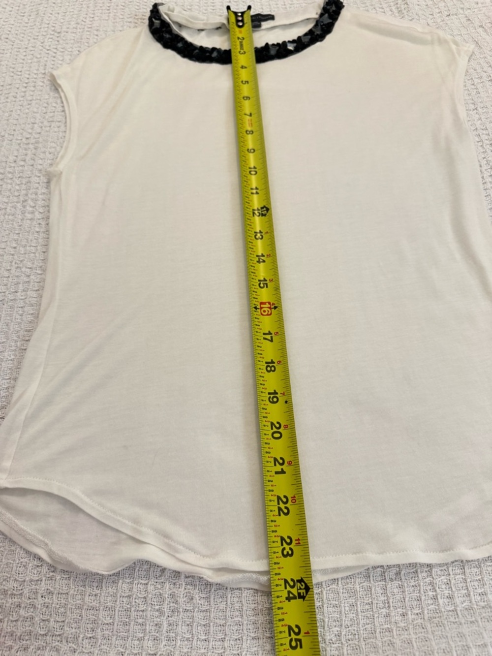 A|X Armani Exchange White Sleeveless Top Black Sequin Embellished Neckline S P - Picture 4 of 10